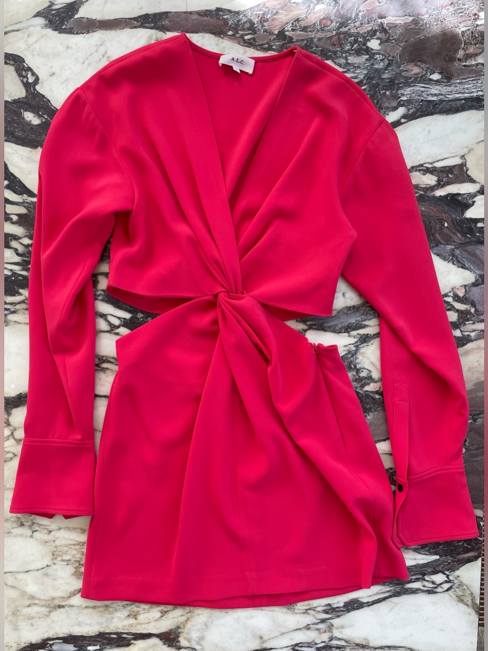 A.L.C. Fuchsia Twist-Front Long Sleeve Mini Dress 4 / S